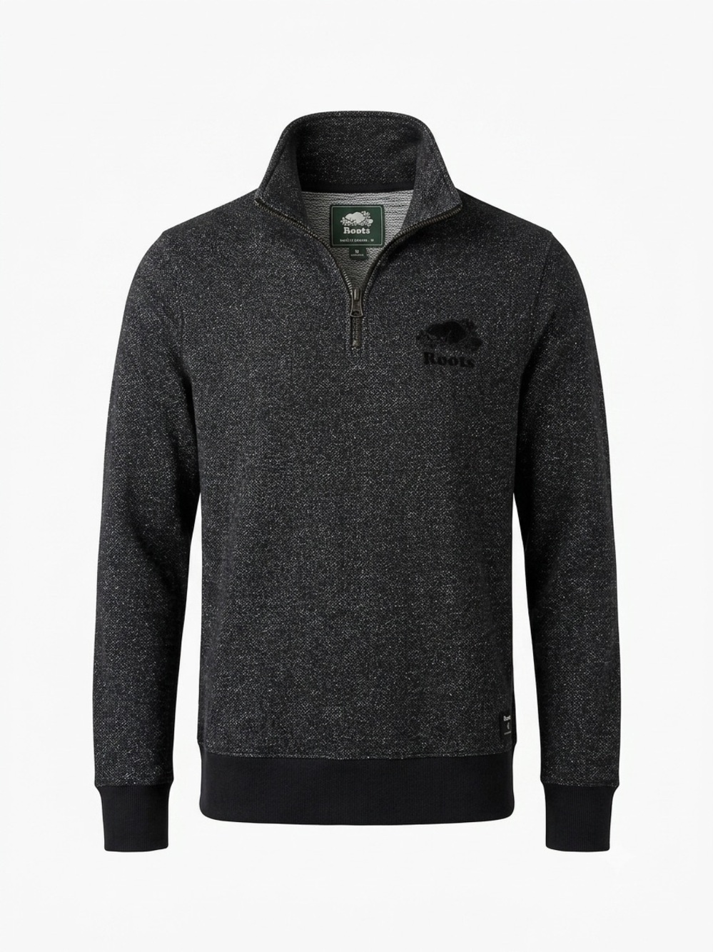 Roots Men's Small Charcoal Salt & Pepper 1/4 Zip Pullover Sweatshirt (Woman’s M)